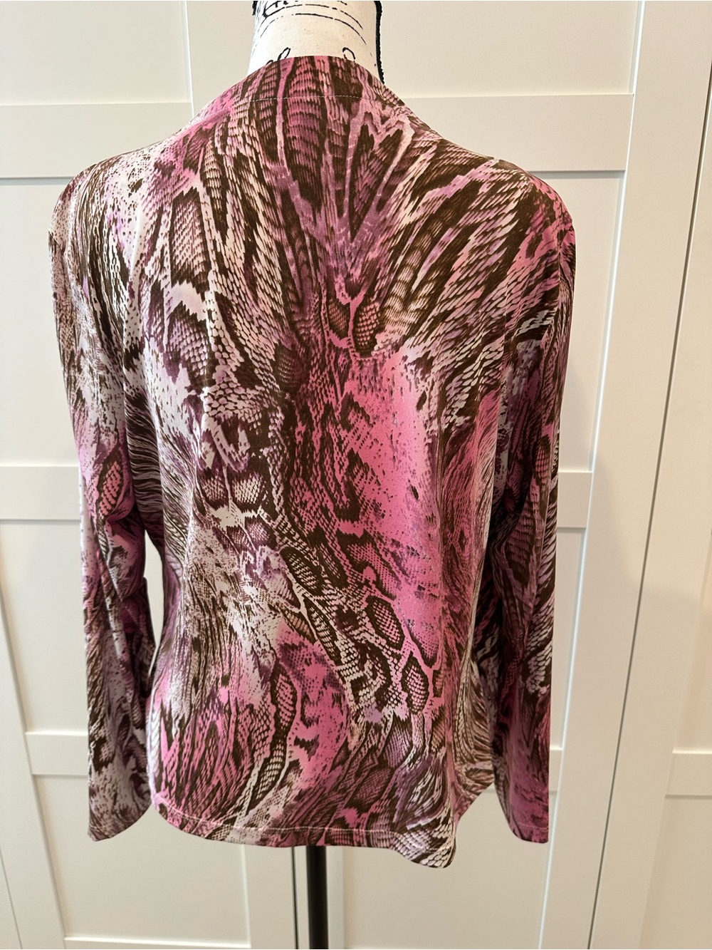 Pink and Brown Snake-Print Wrap Top - Women's - Picture 3 of 6